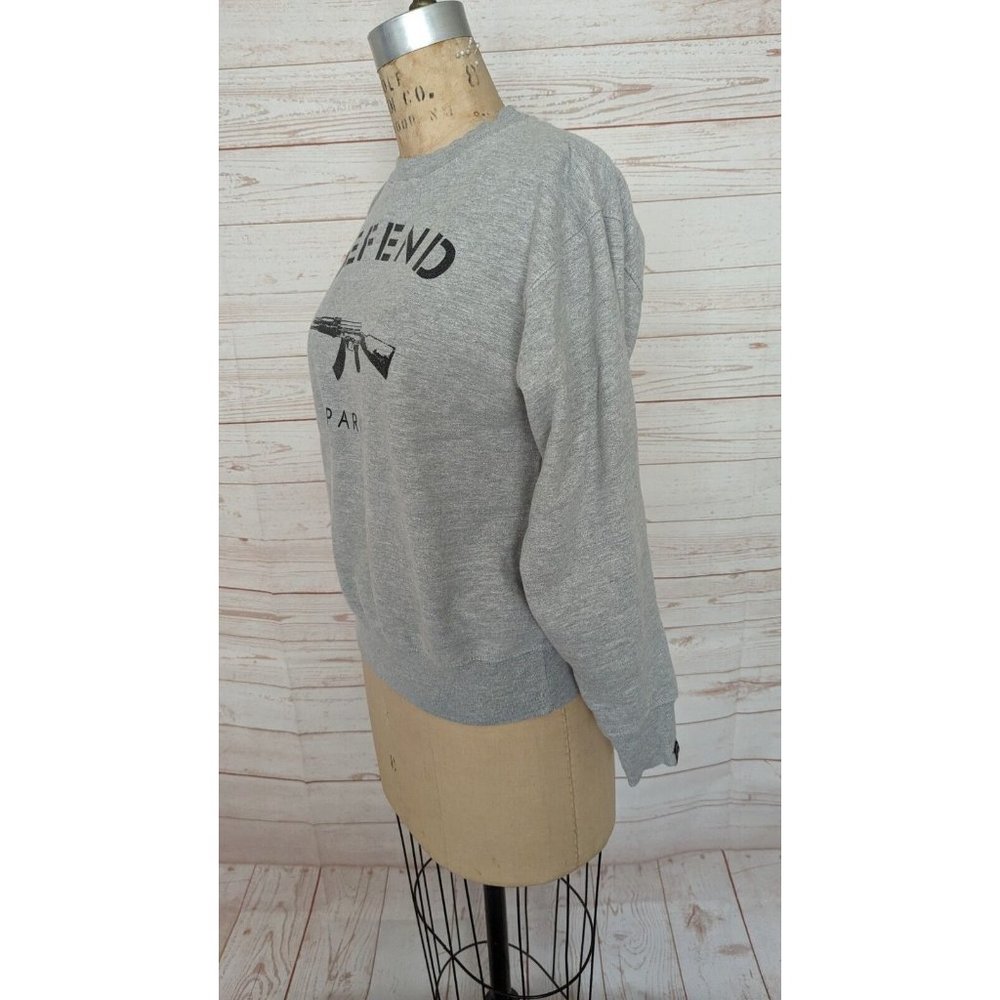 SOLD Defend Paris Unisex Sweatshirt Size Small S AK-47 Pullover Gray Grey - Picture 3 of 8